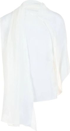 Ferragamo Womens Asymmetrical Shawl Blouse In White