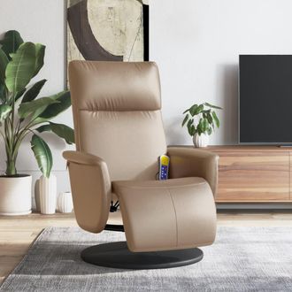 vidaXL Sill&oacute;n Reclinable Masaje Reposapi&eacute;s Cuero Sint&eacute;tico Capuchino Vidaxl