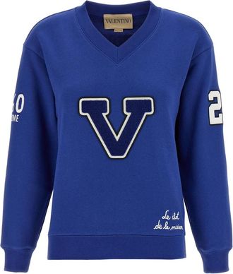 Valentino Garavani Geborduurde katoenen sweatshirt - Dames - Sweatshirts - Blauw - S - Katoen - Hoodies & sweatvesten