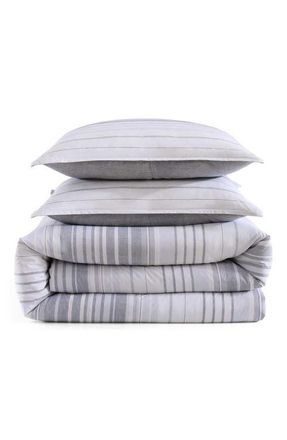 Tommy Hilfiger Bold Stripe Texture Cotton Percale Duvet Cover & Shams Set in Light /Medium Grey at Nordstrom, Size Twin