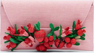 Aquazzura Clutch Botanica de rafia con apliques