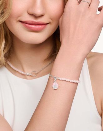 Thomas Sabo Bracciale in argento sterling con perline, quarzo rosa e moneta charmista