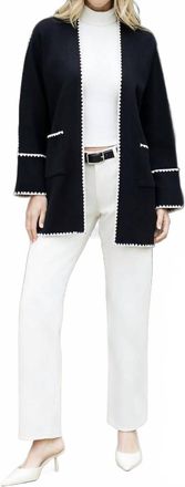 THML Clothing Whipstitch Long Sleeve Midi Cardigan In Black