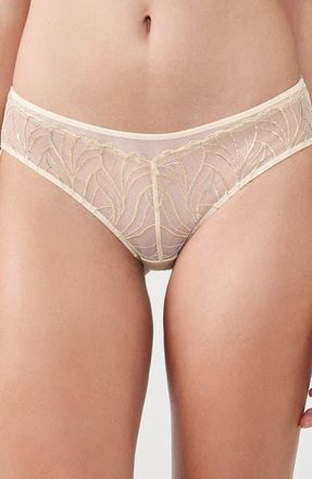 Etam Envolee Lace & Satin Hipster Panties in Beige/Gold at Nordstrom, Size X-Large