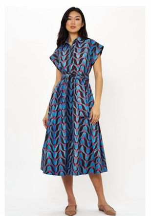 Oliphant Belted Shirt Dress In Red Tulip