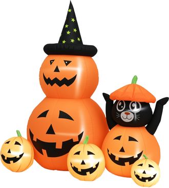 OEM Calabaza Inflable De Halloween Con Gato De 6 Pies Con Luces Led Ip44 E Inflador Para Fiestas 160x100x180 Cm Naranja