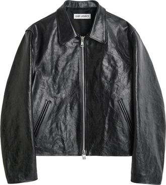 Our Legacy Cropped Leather Jacket With Classic Collar And Minimalist Design