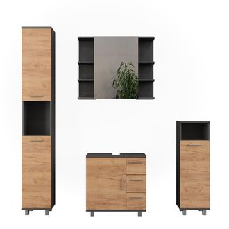 Vicco Conjunto De Muebles De Ba&ntilde;o Ilias, Oro Power Roble/antracita, 4 Partes