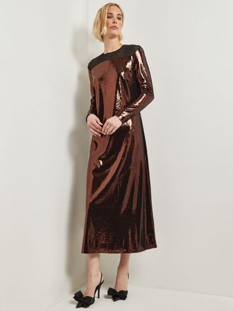 Misook Modern Fit Sheer Shoulder Sequin A-Line Maxi Dress