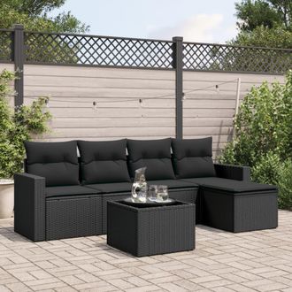vidaXL Set De Sof&aacute;s De Jard&iacute;n 6 Piezas Y Cojines Rat&aacute;n Sint&eacute;tico Negro Vidaxl