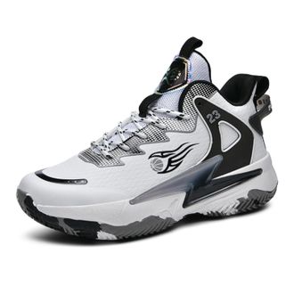 Generic Unisex High Top Basketball Shoes with Anti Slip Grip Comfortable Outdoor Training Sports Boots for Couples Walking Shoes(White,8.5 UK)