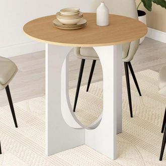 IDMarket ALOISE Tavolo da pranzo fisso rotondo per 4 persone con gamba ad arco bianco e legno 80 cm