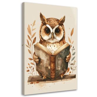 Feeby Cuadro En Lienzo, B&uacute;ho Leyendo Un Libro, 70x100