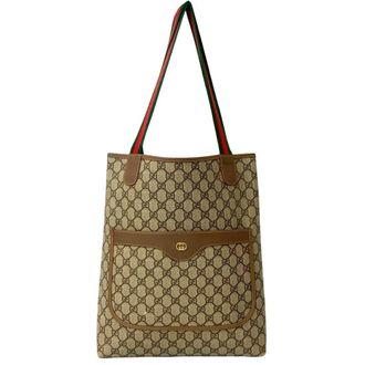 Gucci Brown Green Red Color Leather Pvc Handbag Tote Bag (Pre-Owned)
