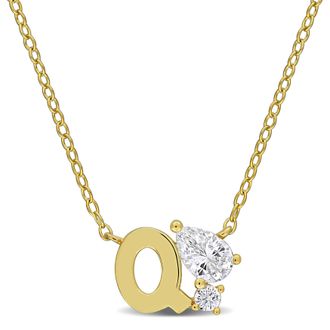 Mimi & Max 3/4ct TGW Created White Sapphire Q Initial Necklace Yellow Plated Sterling Silver