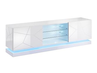 Mirjan24 Mueble Tv Linar I, Blanco + Blanco Brillante, N&uacute;mero De Puertas: 2, N&uacute;mero De Cajones: 0, 200x57x40cm, Led