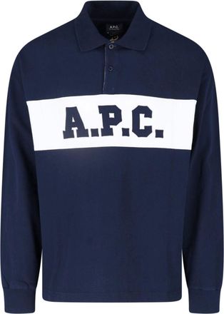 A.P.C. Blue Cotton Long-Sleeve Logo T-Shirt