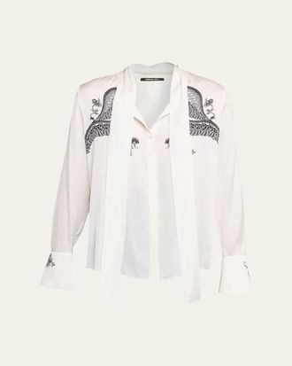Kobi Halperin Cynthia Lace-Print Stretch Silk Blouse