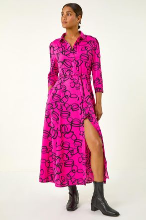 Roman Abstract Circle Print Midi Shirt Dress