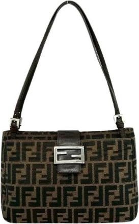 Fendi Pre-owned Zucca Canvas Leather Shoulder Bag - Dames - Vintage Schoudertas - Bruin - ONE Size - Leer - Vintage