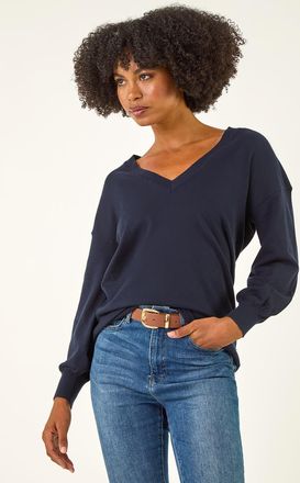Roman Plain Stretch V-Neck Longline Jumper