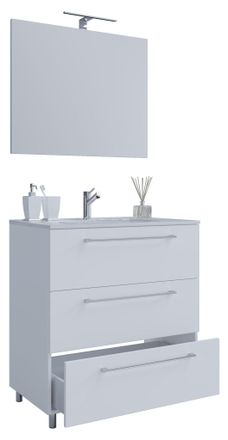 ebuy24 Ebuy24 - Vcm 3 Piezas Lavabo Lavabo Gabinete Inferior Ancho 60 Cm Muebles De Ba&ntilde;o Conjunto De Pie Con Tres Cajones Espejo Badinos (blanco)