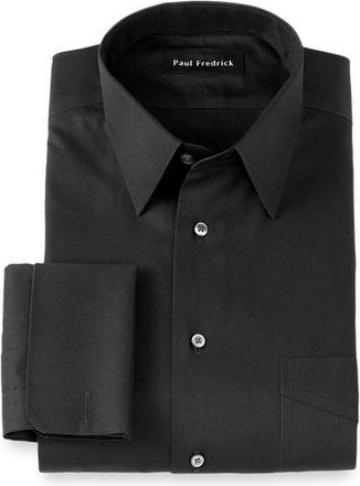 Paul Fredrick Non-iron Cotton Pinpoint Solid Point Collar French Cuff Dress Shirt in Black at Nordstrom, Size 16.5 - 33