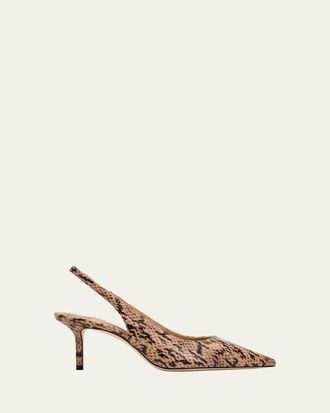 Jimmy Choo London 65mm Love Snake-Printed Leather Slingback Pumps