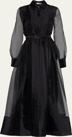 SIMKHAI Montgomery Pleated Organza Maxi Shirtdress