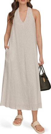 DKNY Sleeveless Linen Blend Midi Dress in Cream/Black at Nordstrom, Size Medium