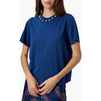 Cami NYC Mattea Faux Pearl Trim Pima Cotton T-Shirt in Sailor at Nordstrom, Size Xx-Small