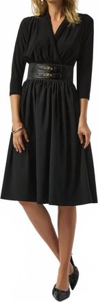 Joseph Ribkoff Faux Wrap Belted 3/4 Sleeve Midi Fit And Flare Dress In Black