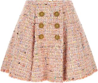 Balmain Flared Tweed Skirt - Dames - Korte rokken - Roze - XS - Tweed - Rokken