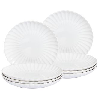 Beliani Conjunto De 8 Platos Llanos Grandes De Gres Caol&iacute;n Para Postres Artesanal Acabado Esmalte Reactivo Blanco Nettle