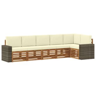 vidaXL Conjunto De Sof&aacute; Seccional Con Coj&iacute;n 6 Pcs Natural Y Crema Vidaxl