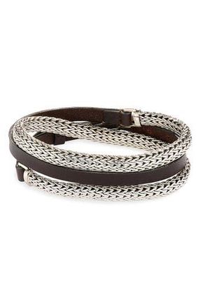 John Hardy Triple Wrap Bracelet on Leather with Buckle Clasp in Silver at Nordstrom Rack, Size Medium