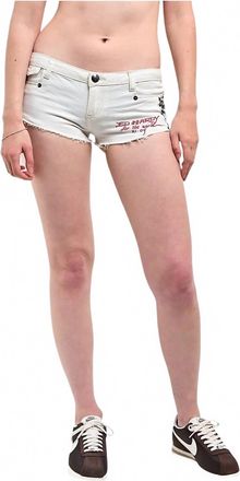 Ed Hardy Horses Micro Denim Shorts In Ivory