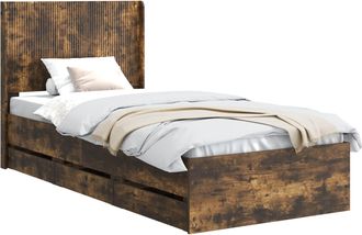 vidaXL Estructura De Cama Con Almacenamiento Y Cabecero Roble Ahumado Vidaxl