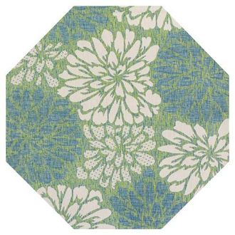 Jonathan Y Designs Zinnia Modern Floral Textured Weave Octagon Indoor/Outdoor Area Rug in Cream/green at Nordstrom, Size 8Ft 0In X 8Ft 0In
