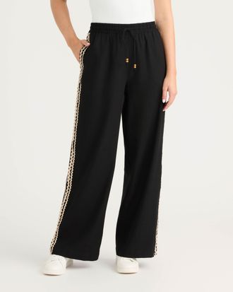 Ellen Tracy Womens Wide Leg Pant with Ric Rac Detail