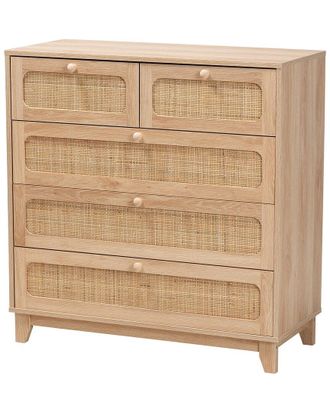 Baxton Studio Elsbeth Mid-Century Modern Rattan 5-Drawer Storage Cabinet