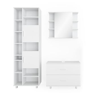 Vicco Conjunto De Muebles De Ba&ntilde;o Ilias, Blanco, 3 Partes, Con Mueble Alto