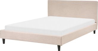 Beliani Cama Tapizada En Tela Beige 140 X 200 Cm Marco De Listones Cabecero Estilo Moderno Fitou