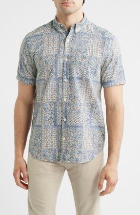 Johnston & Murphy Hampton Stretch Cotton Short Sleeve Button-Up Shirt in White Multi Bandana at Nordstrom, Size Xxx-Large