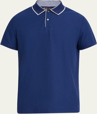 Loro Piana Mens Brentwood Tipped Jersey Pique Polo Shirt
