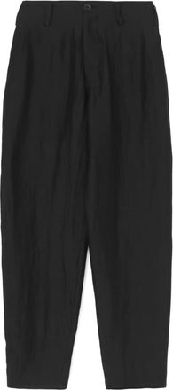 Yohji Yamamoto crease-effect tapered trousers - women - Ramie/Cupro/Flax - 1 - Black