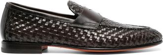 Santoni Bruin Leren Instapmodel Amandel Teen Schoenen - Heren - Loafers - Bruin - 44 1/2 EU - Leer - Schoenen