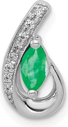 Diamond2Deal 14k Gold Diamond and Marquise Emerald Teardrop Chain Slide Pendant