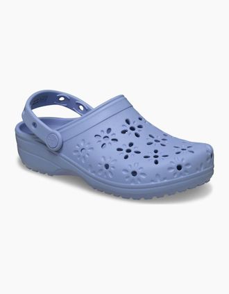 Crocs Womens Crocs Classic Floral Cut Out Thermoplastic Womens Blue Haze Clogs - Size: UK 7 / eu 41-42 / us m8w10
