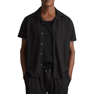 Reiss Warwick Texture Camp Shirt in Black at Nordstrom Rack, Size Medium